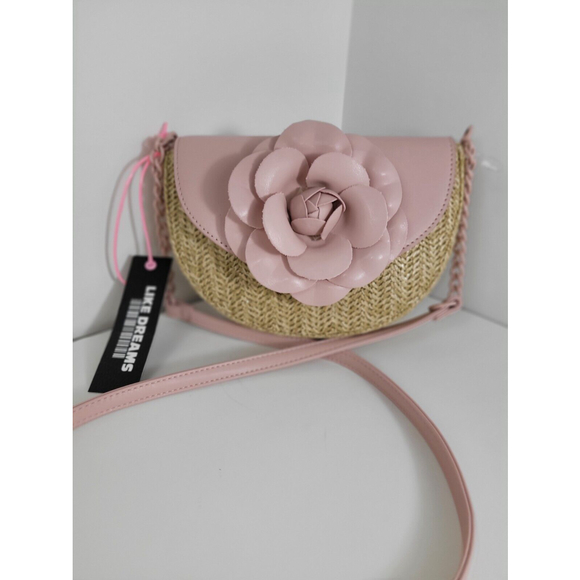 Women's Like Dreams Blush Pink Flower Straw/Wicker Crossbody/Shoulder Bag. - Picture 1 of 12